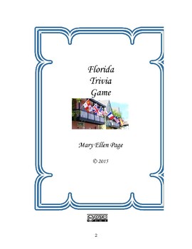 Florida Trivia Game By Mary Ellen Page Teachers Pay Teachers