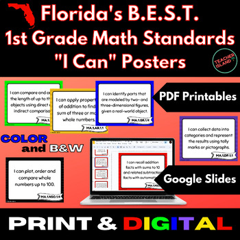 Preview of Florida's B.E.S.T. 1st Grade Math Standards "I Can" Posters | Print & Digital