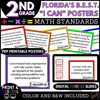 Preview of Florida's B.E.S.T. 2nd Grade Math Standards "I Can" Posters | Print & Digital