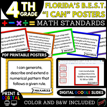 Preview of Florida's B.E.S.T. 4th Grade Math Standards "I Can" Posters | Print & Digital