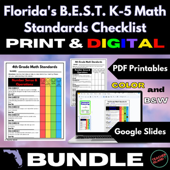 Preview of Florida's B.E.S.T. K-5 Math Standards Checklist BUNDLE | Print & Digital