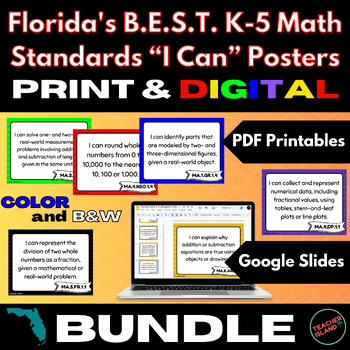 Preview of Florida's B.E.S.T. K-5 Math Standards "I Can" Posters BUNDLE | Print & Digital