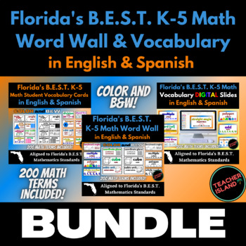 Florida's B.E.S.T. K-5 Math Word Wall in English & Spanish