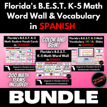 Florida's B.E.S.T. K-5 Math Word Wall and Vocab in Spanish BUNDLE