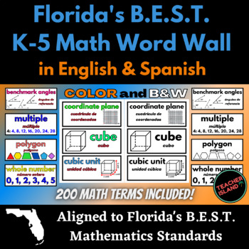 Florida's B.E.S.T. K-5 Math Word Wall in English & Spanish