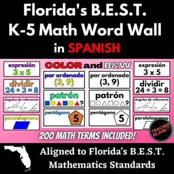 Florida's B.E.S.T. K-5 Math Word Wall in SPANISH
