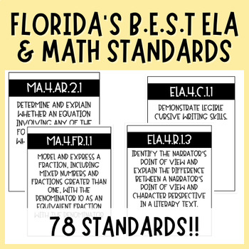 Preview of Florida's B.E.S.T Standards | 4th Grade | Posters | Reading | Writing | Math