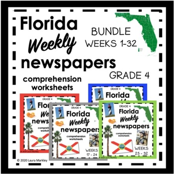 Preview of Florida weekly Social Studies newspaper BUNDLE worksheets 1-32
