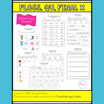 Preview of Floss Rule, qu, Final x WORD WORK #14 95% Phonics