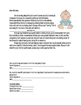 Preview of Flour Bag Baby Project Parent Letter