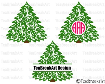 Download Flourish Christmas Tree Pattern Zentangle Monogram Digital Cutting File 697c