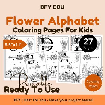 Preview of Flower Alphabet*Coloring Pages For Kids 8.5x11 27 pages