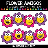 Spring Flower Faces Amigos Clipart + FREE Blacklines - Com