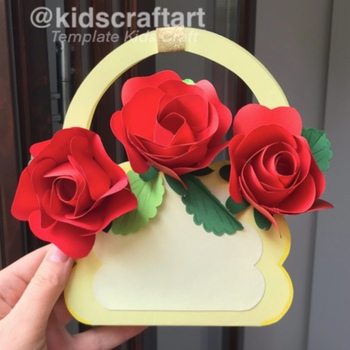 Preview of Flower Birthday Card Red Roses Greetings for Mom Mothers Day Craft Spring Summer