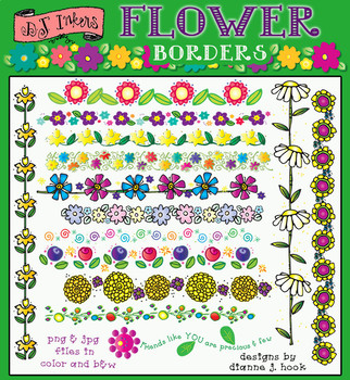Preview of Flower Borders Clip Art - 15 line borders for spring by DJ Inkers
