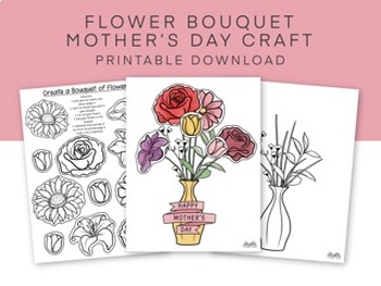 Preview of Flower Bouquet Mother's Day Craft, Cute Flower Cut and Paste Card Activity