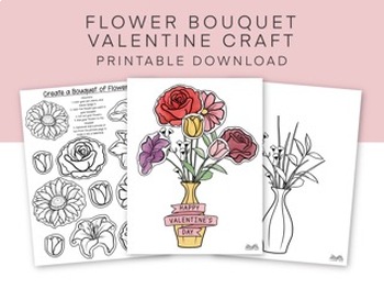 Preview of Flower Bouquet Valentine's Day Craft, Cute Flower Cut and Paste Card Activity