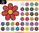 Flower Clip Art Glitter Spring Garden Floral Rainbow Color