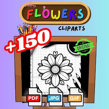 Preview of Flower Clipart - Spring Coloring - Clip art Kid preschool clipart Commercial Use