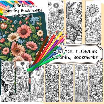 Preview of Flower Coloring Bookmarks, Printable Coloring Bookmarks for school activities