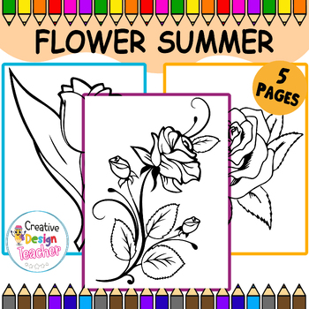 Preview of Flower Coloring Pages Fun Art Summer Beach day Morning Work Worksheet Activity