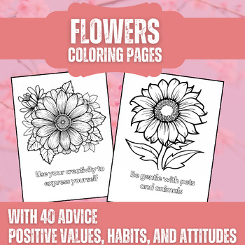 Preview of Flower Coloring Pages with 40 Advice for Kids, PDF File