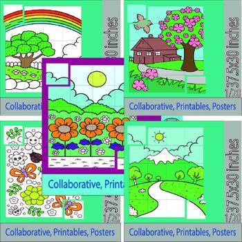 Preview of Spring Collaborative Project Poster | Flower- Classroom Spring-Activities Bundle