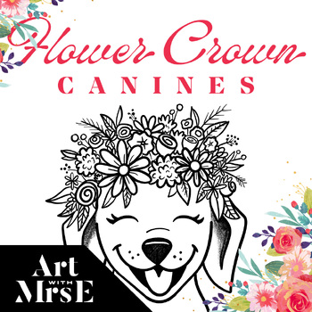 Preview of Flower Crown Canine Drawing Guide | Directed Drawing for Spring