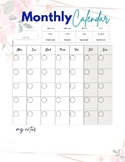 Floral Design -Blank Monthly Printable Calendars