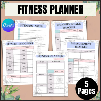 Flower Fitness Planner Canva Template, Meal, Fitness, Health, Printable PDF