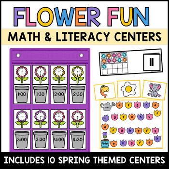 Preview of Spring Flower Math and Literacy Centers for Kindergarten and First Grade