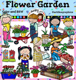 Flower Garden Clip Art set1. Color and B&W