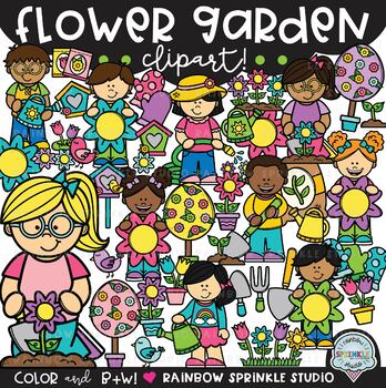 kids in flower garden clip art