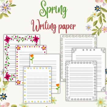 Preview of Flower Handwriting Paper Writing Template Paper Spring Border Themed