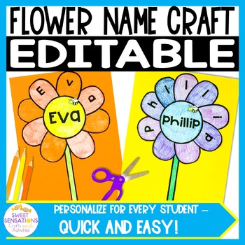 Preview of Flower Name Craft Editable Name Chrysanthemum Flowers Summer Name Bulletin Board