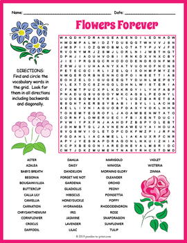 flowers word search puzzle worksheet activity by puzzles to print