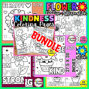 Preview of Flower Positive Affirmation SEL Growth Mindset Quotes -  Spring Coloring Bundle