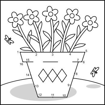 Download Flower Pot Connect the Dots and Coloring Page, Commercial Use Allowed