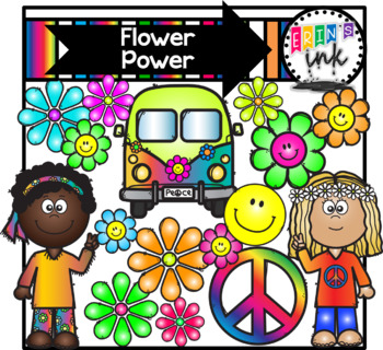 Preview of Flower Power 1960s Digital Clipart and Paper (Erin's Ink Clipart)