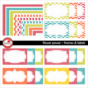 Flower Power Frames and Labels Digital Borders Clipart by Poppydreamz