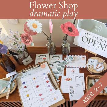 Preview of Flower Shop Dramatic Play Center, Mothers Day Preschool Spring Flower Names PreK