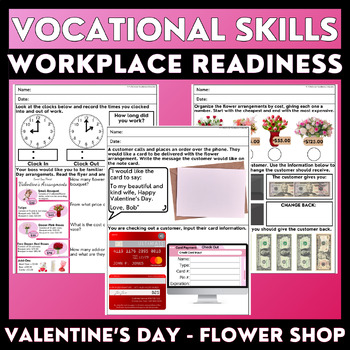 Preview of Flower Shop - Valentine's - Vocational Skills Worksheets - Workplace Readiness