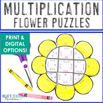 Preview of MULTIPLICATION Flower Puzzle | Summer End of Year Math Craft Activity