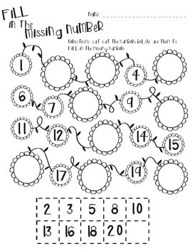 flowerspring themed math fill in the missing numbers 1 20