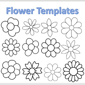 Preview of Flower Templates with Various Petals Blank Spring Outlines Clip Art - Style 2