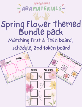 Preview of Flower Themed Bundle First-Then Board, Schedule, and Token Board Printable Set