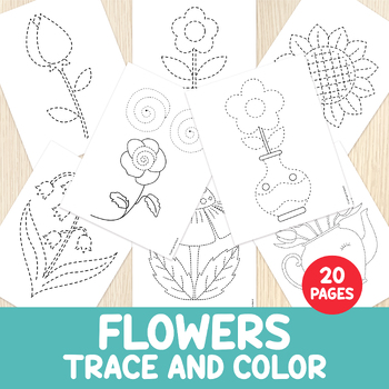 Preview of Flower Trace & Color Worksheets, Spring Activity, Pre-writing, Fine Motor Skills