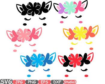 Download Flower Unicorn Birthday Silhouette Clipart Svg Floral Head Face Eyelashes 43sv