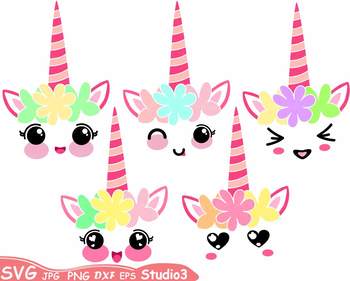 Flower Unicorn Birthday Silhouette Clipart Svg Floral Head Face Smile 67sv