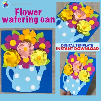 Preview of Flower Watering Can Mothers Day Card Mother’s Spring Summer Craft Art Craftivity